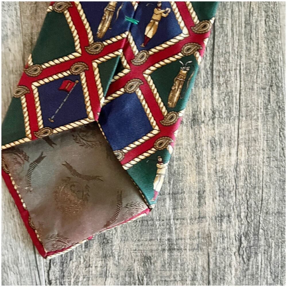 Tommy Hilfiger Vintage 100% Silk Necktie Men Golf Country Club Crest Preppy - Picture 7 of 8